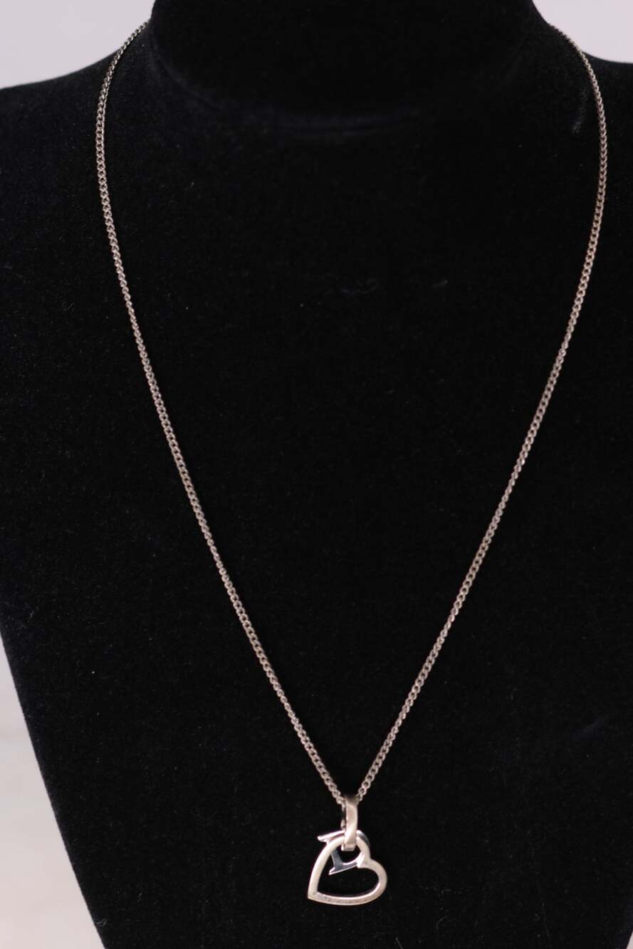 Christian Dior Heart & D Charm Pendant Necklace Silver Tone with Dior Box